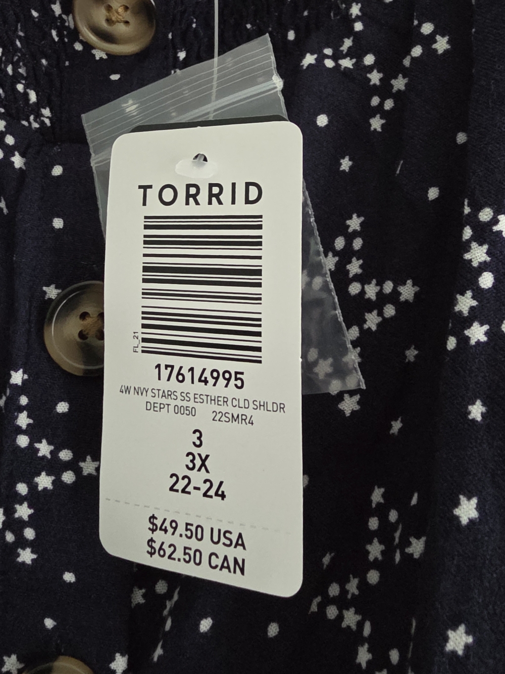 Torrid Navy Star-Print Button Front Blouse - Picture 2 of 8